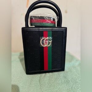 Black crossbody bag with Red and Green Stripe